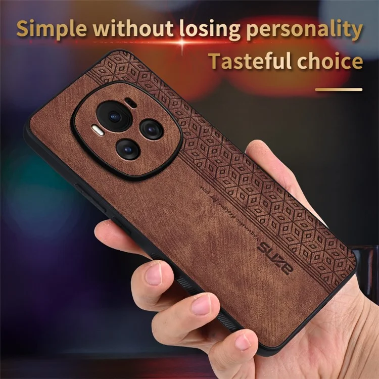 Étui AZNS For Honor Magic6 5G Imprimpé en Cuir PU Revêtu de TPU Téléphone Protecteur - Marron