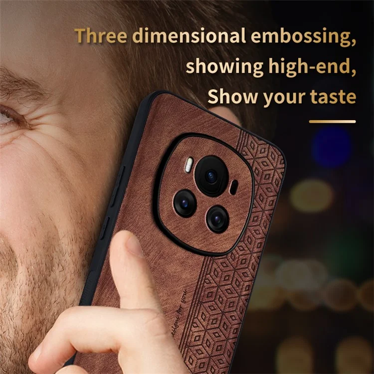 Étui AZNS For Honor Magic6 5G Imprimpé en Cuir PU Revêtu de TPU Téléphone Protecteur - Marron