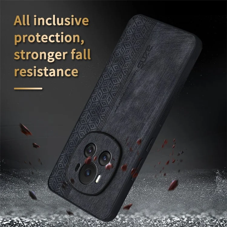 Étui AZNS For Honor Magic6 5G Imprimpé en Cuir PU Revêtu de TPU Téléphone Protecteur - Marron