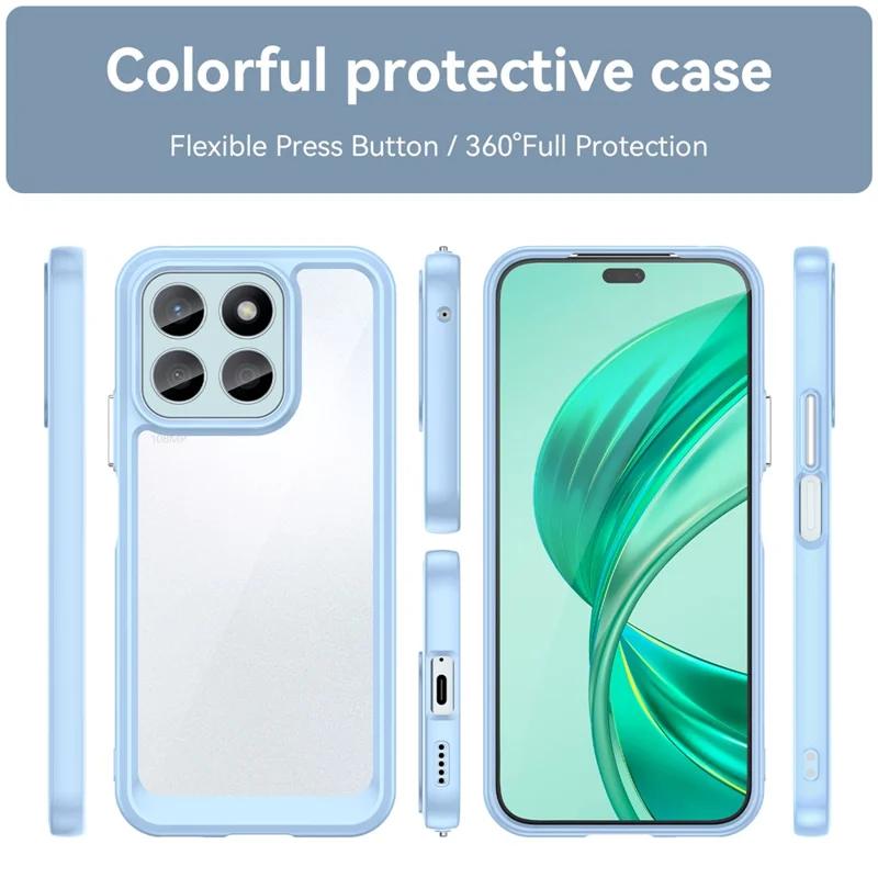 For Honor X8b 4G Phone Case TPU Frame Clear Acrylic Bump Proof Back Cover - Blue
