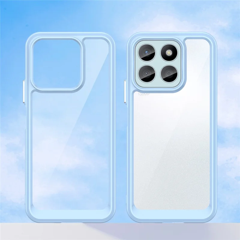 For Honor X8b 4G Phone Case TPU Frame Clear Acrylic Bump Proof Back Cover - Blue