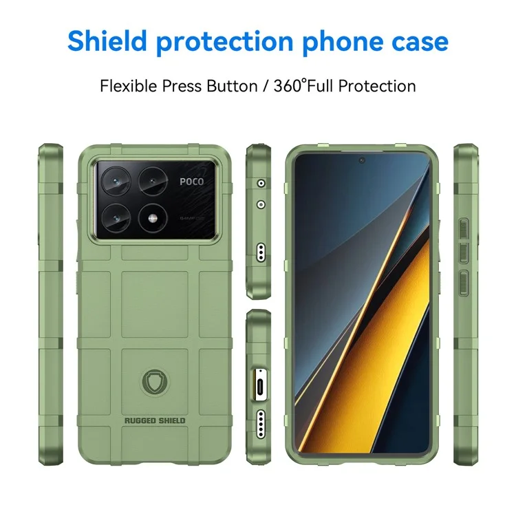For Xiaomi Poco X6 Pro 5G / Redmi K70E 5G Case Square Grid Texture Non-slip TPU Phone Cover - Green