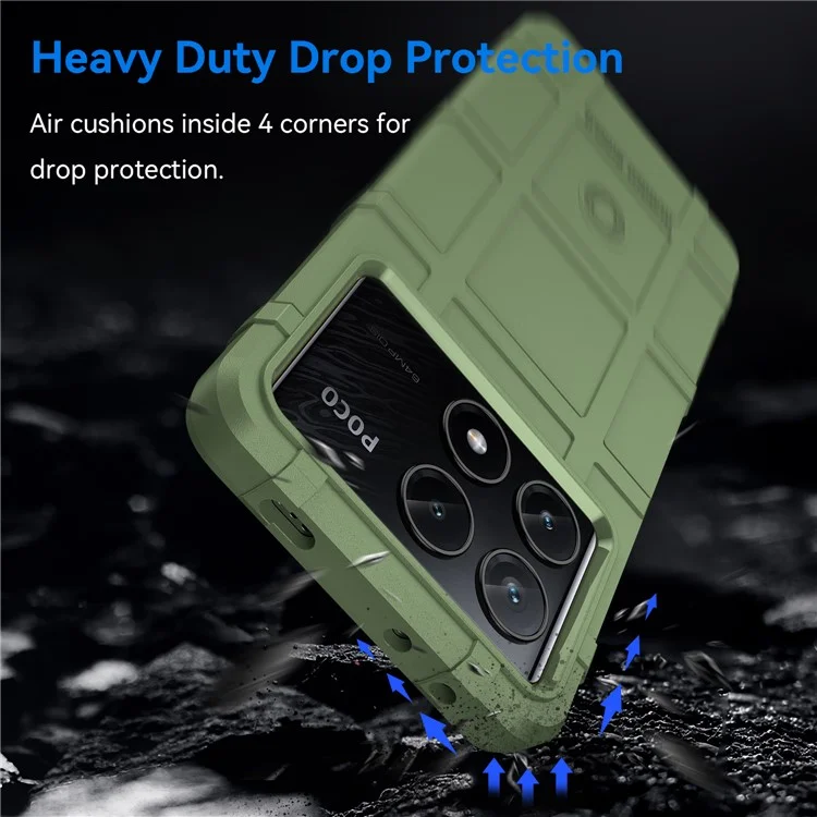 For Xiaomi Poco X6 Pro 5G / Redmi K70E 5G Case Square Grid Texture Non-slip TPU Phone Cover - Green