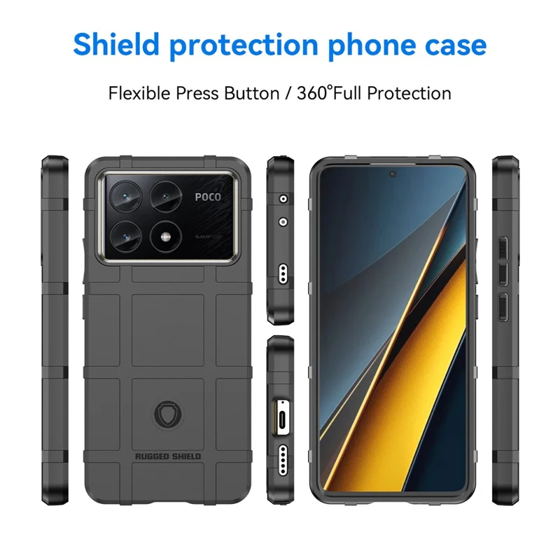 For Xiaomi Poco X6 Pro 5G / Redmi K70E 5G Case Square Grid Texture Non-slip TPU Phone Cover - Black