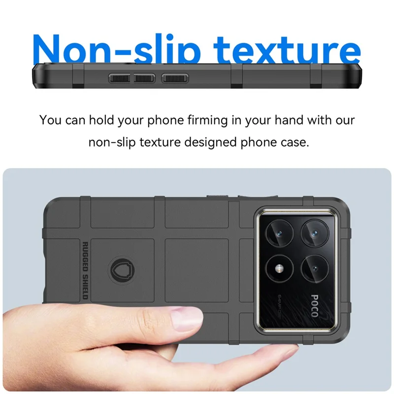 For Xiaomi Poco X6 Pro 5G / Redmi K70E 5G Case Square Grid Texture Non-slip TPU Phone Cover - Black