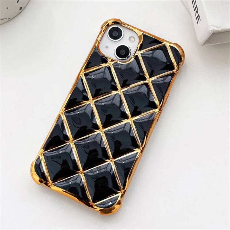 For iPhone 15 Case Electroplating Diamond Pattern Soft TPU Protective Phone Cover - Black
