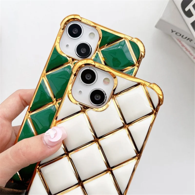 For iPhone 15 Case Electroplating Diamond Pattern Soft TPU Protective Phone Cover - Black