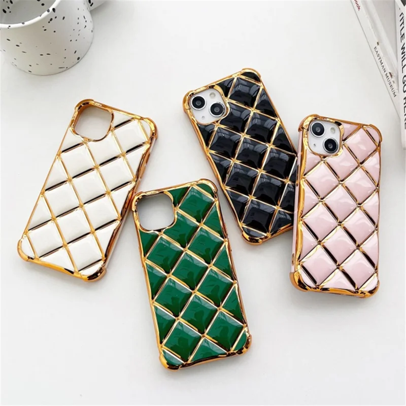 For iPhone 15 Case Electroplating Diamond Pattern Soft TPU Protective Phone Cover - Black