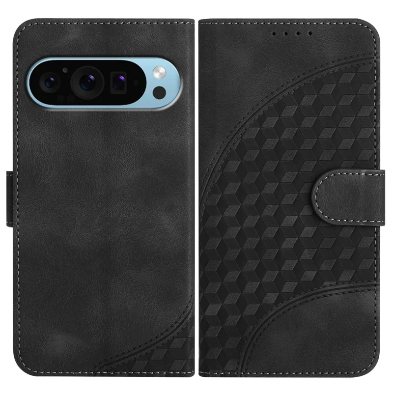YX0060 For Google Pixel 9 Pro XL Case Elephant Head Pattern Leather Cell Phone Cover - Black