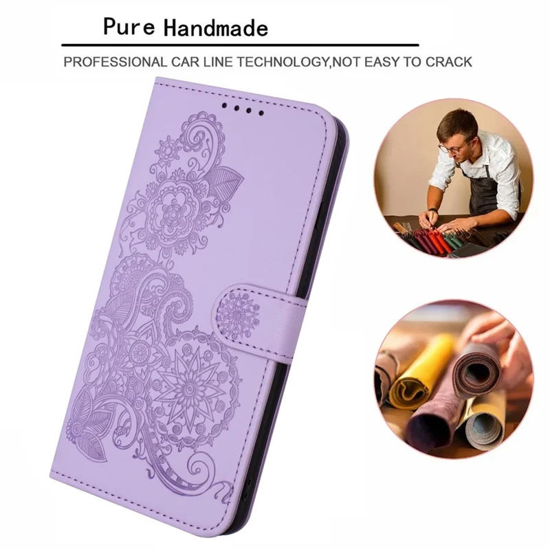 For Xiaomi Redmi Note 13 4G Phone Cases Mandala Flower Leather Wallet Mobile Cover with Strap - Purple