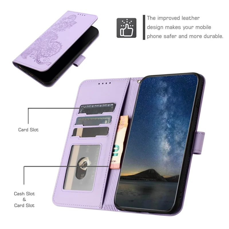 For Xiaomi Redmi Note 13 4G Phone Cases Mandala Flower Leather Wallet Mobile Cover with Strap - Purple