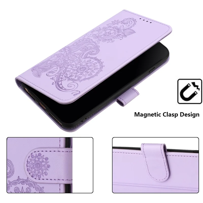 For Xiaomi Redmi Note 13 4G Phone Cases Mandala Flower Leather Wallet Mobile Cover with Strap - Purple
