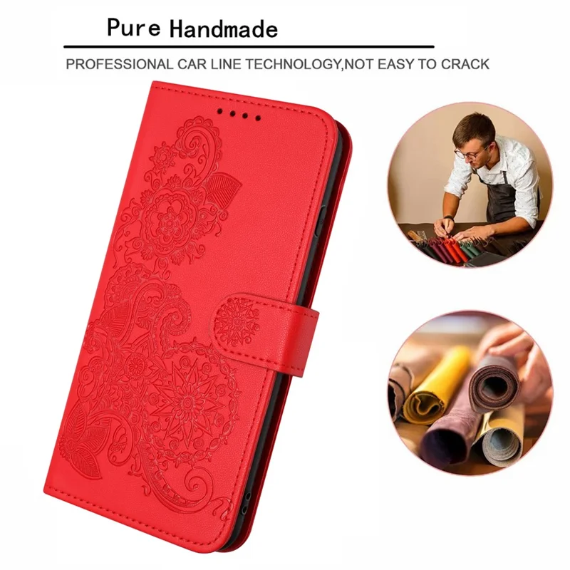 For Xiaomi Redmi Note 13 Pro 5G / Poco X6 5G Phone Cases Mandala Flower Leather Wallet Mobile Cover with Strap - Red