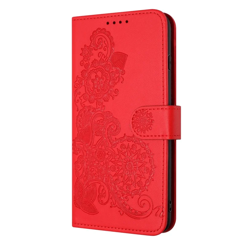 For Xiaomi Redmi Note 13 Pro 5G / Poco X6 5G Phone Cases Mandala Flower Leather Wallet Mobile Cover with Strap - Red