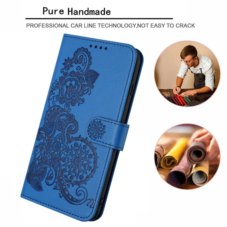 For Google Pixel 9 / Pixel 9 Pro Phone Cases Mandala Flower Leather Wallet Mobile Cover with Strap - Sapphire