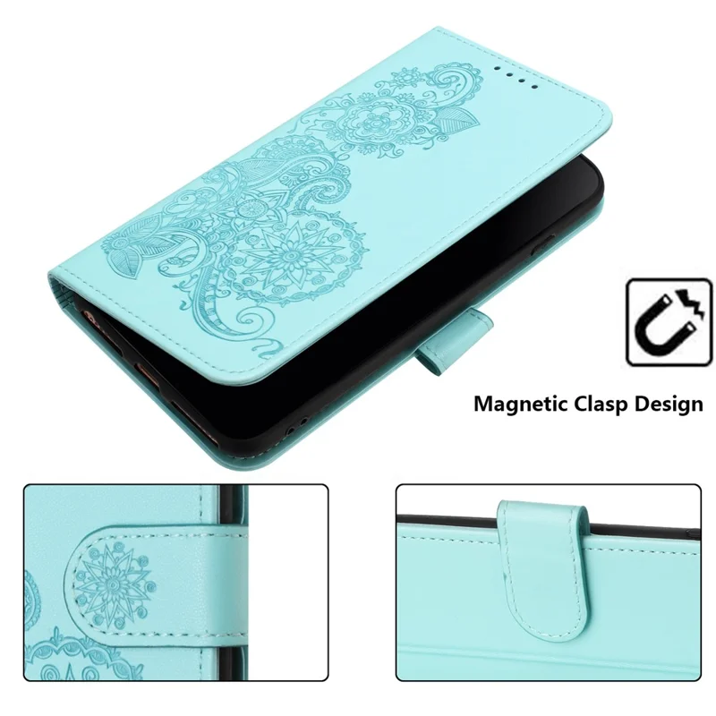For Xiaomi Redmi Note 13 Pro 4G / Poco M6 Pro 4G Phone Cases Mandala Flower Leather Wallet Mobile Cover with Strap - Baby Blue