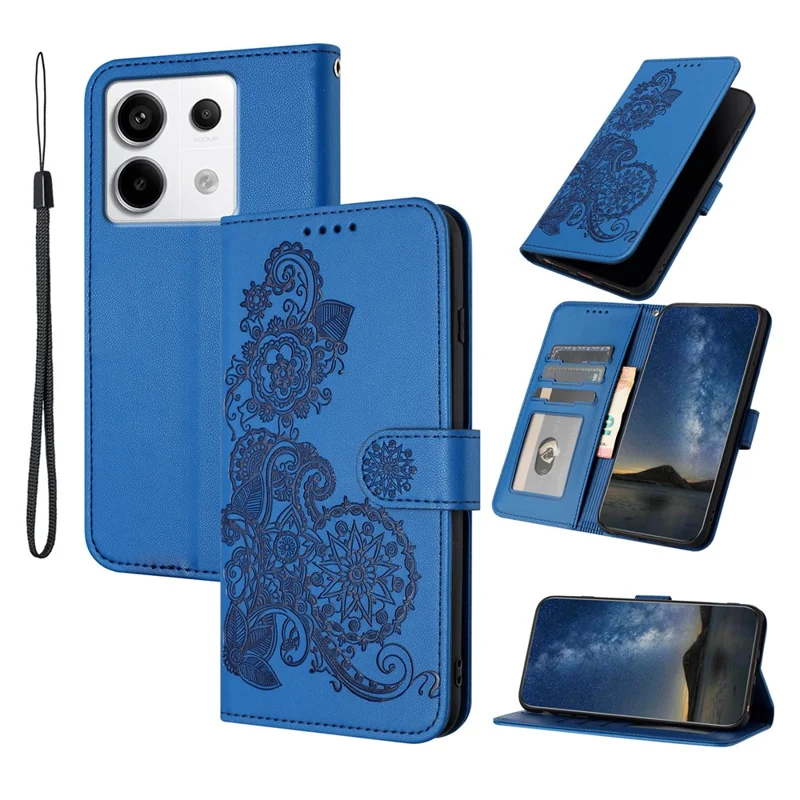 For Xiaomi Redmi Note 13 Pro 4G / Poco M6 Pro 4G Phone Cases Mandala Flower Leather Wallet Mobile Cover with Strap - Sapphire