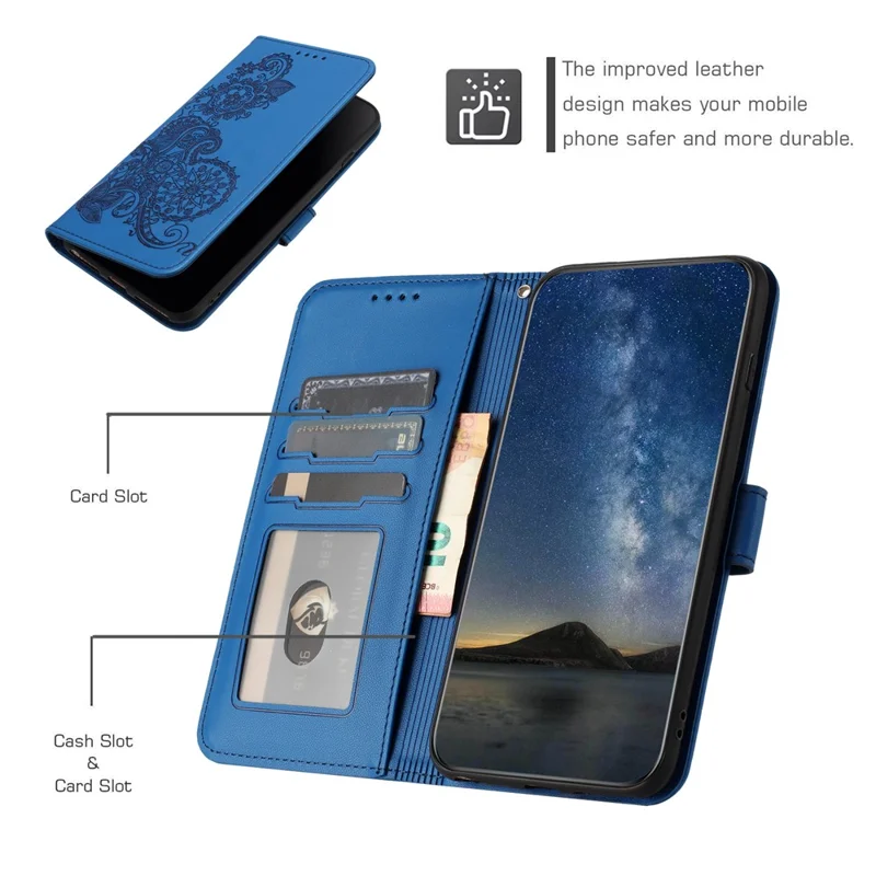 For Xiaomi Redmi Note 13 Pro 4G / Poco M6 Pro 4G Phone Cases Mandala Flower Leather Wallet Mobile Cover with Strap - Sapphire