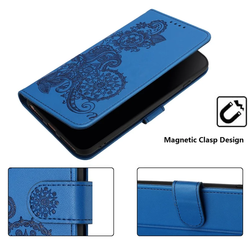 For Xiaomi Redmi Note 13 Pro 4G / Poco M6 Pro 4G Phone Cases Mandala Flower Leather Wallet Mobile Cover with Strap - Sapphire