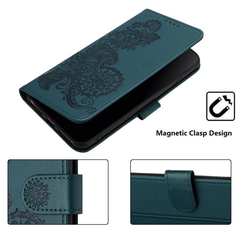 For Xiaomi Redmi Note 13 Pro 4G / Poco M6 Pro 4G Phone Cases Mandala Flower Leather Wallet Mobile Cover with Strap - Blackish Green