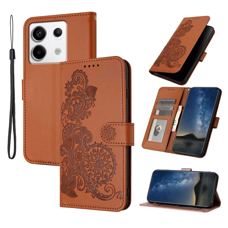 YX0050 Para Xiaomi Redmi Note 13 Pro 4G / Poco M6 Pro 4G Wallet Phone Case Anti-Drop Leather Folio Flip Case - Coffee