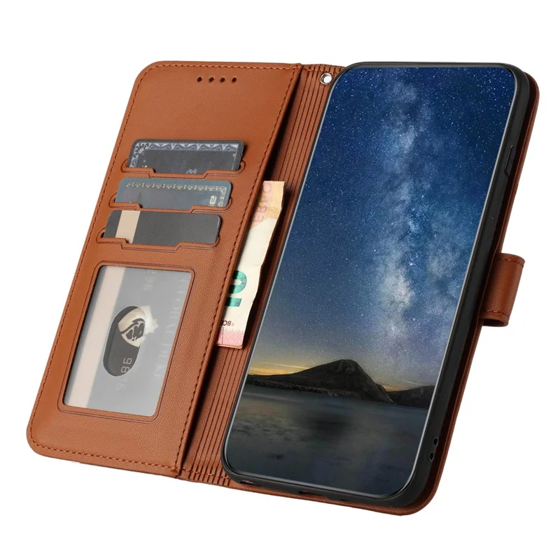 YX0050 Para Xiaomi Redmi Note 13 Pro 4G / Poco M6 Pro 4G Wallet Phone Case Anti-Drop Leather Folio Flip Case - Coffee