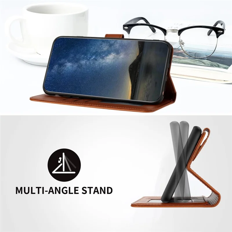 YX0050 Para Xiaomi Redmi Note 13 Pro 4G / Poco M6 Pro 4G Wallet Phone Case Anti-Drop Leather Folio Flip Case - Coffee