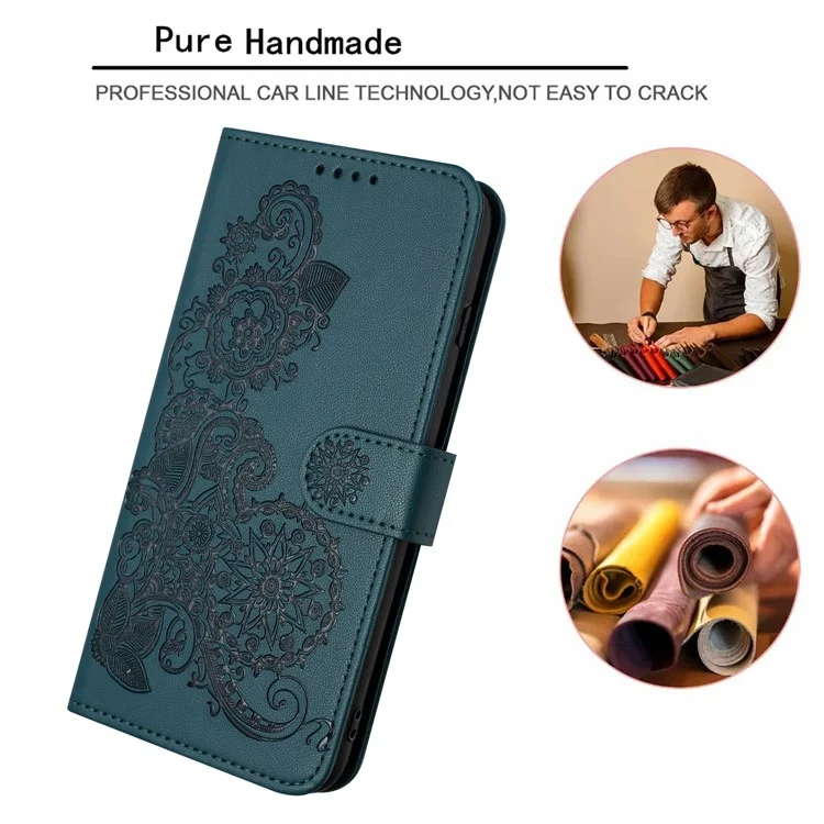 For Xiaomi Redmi Note 13 Pro+ 5G Phone Cases Mandala Flower Leather Wallet Mobile Cover with Strap - Blackish Green