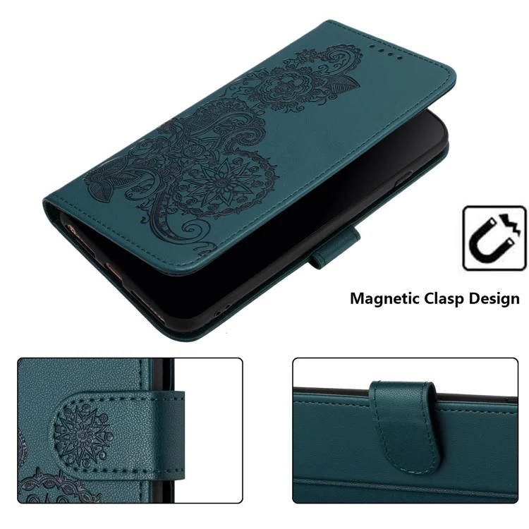 For Xiaomi Redmi Note 13 Pro+ 5G Phone Cases Mandala Flower Leather Wallet Mobile Cover with Strap - Blackish Green