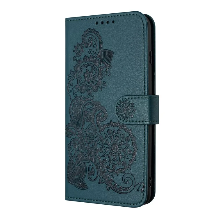 For Xiaomi Redmi Note 13 Pro+ 5G Phone Cases Mandala Flower Leather Wallet Mobile Cover with Strap - Blackish Green