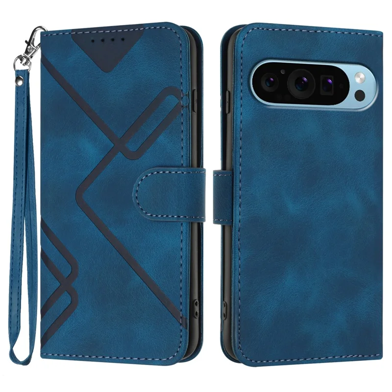 YX0040 für Google Pixel 9 / Pixel 9 Pro Geprägte Lederhülle mit Ständer, stoßfest und Smart Phone Cover - Saphir