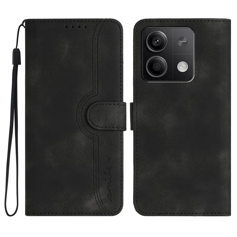 YX003 For Xiaomi Redmi Note 13 5G Leather Case Wallet Stand Full Protection Imprinted Phone Case - Black