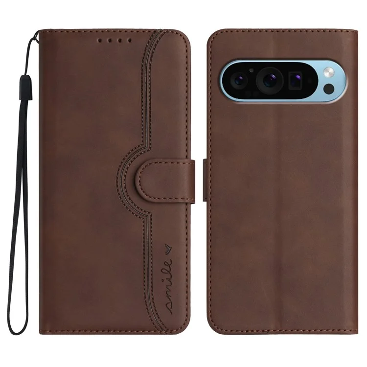 YX003 For Google Pixel 9 Pro XL Case Wallet Stand Imprinted Leather Phone Cover - Brown
