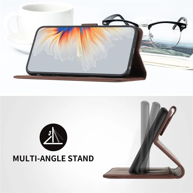 YX003 For Xiaomi Redmi Note 13 4G Case Imprinted Leather Wallet Stand Phone Cover - Brown