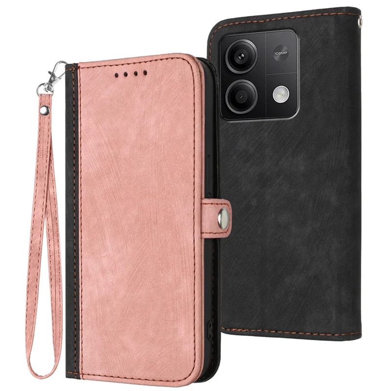YX0020 For Xiaomi Redmi Note 13 5G Case PU Leather Shockproof Wrist Strap Phone Cover - Pink
