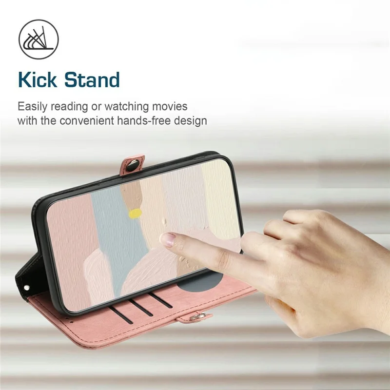 YX0020 For Xiaomi Redmi Note 13 5G Case PU Leather Shockproof Wrist Strap Phone Cover - Pink