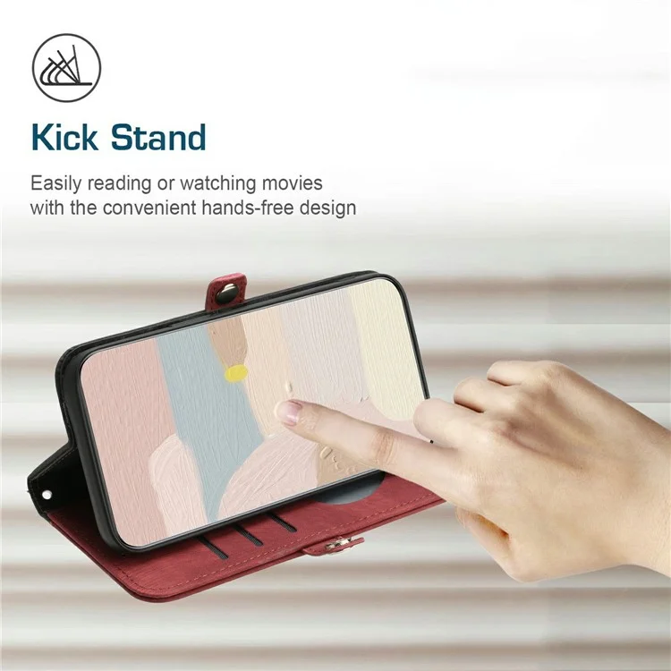 YX0020 Per Xiaomi Redmi Note 13 4G Case PU Pelle Stand Card Slots Cover telefono con Cinturino per il Polso - Rosso