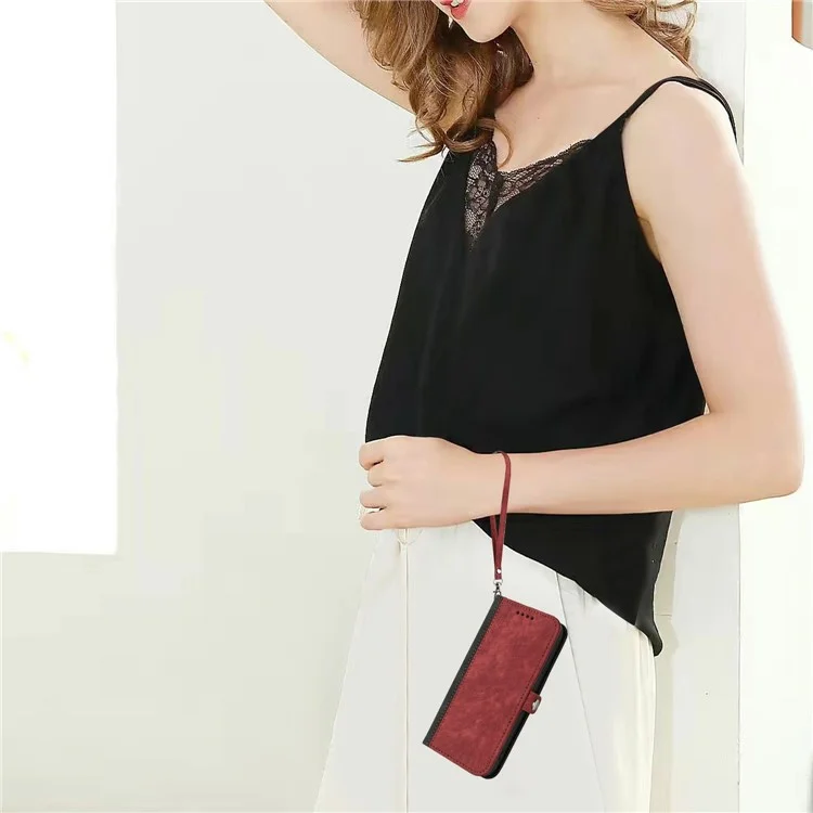 YX0020 Per Xiaomi Redmi Note 13 4G Case PU Pelle Stand Card Slots Cover telefono con Cinturino per il Polso - Rosso