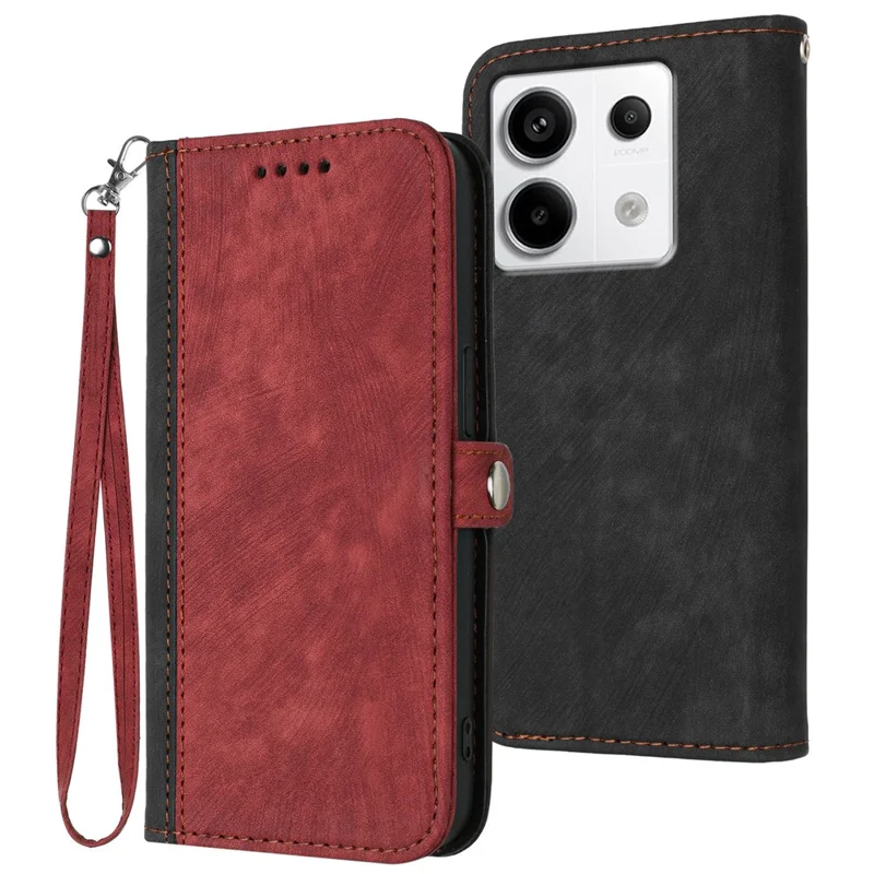 YX0020 For Xiaomi Redmi Note 13 Pro 5G / Poco X6 5G Case Flip PU Leather Wallet Phone Cover with Strap - Red