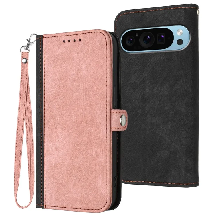 YX0020 Чехол-книжка из искусственной кожи для Google Pixel 9 / Pixel 9 Pro с ремешком - розовый