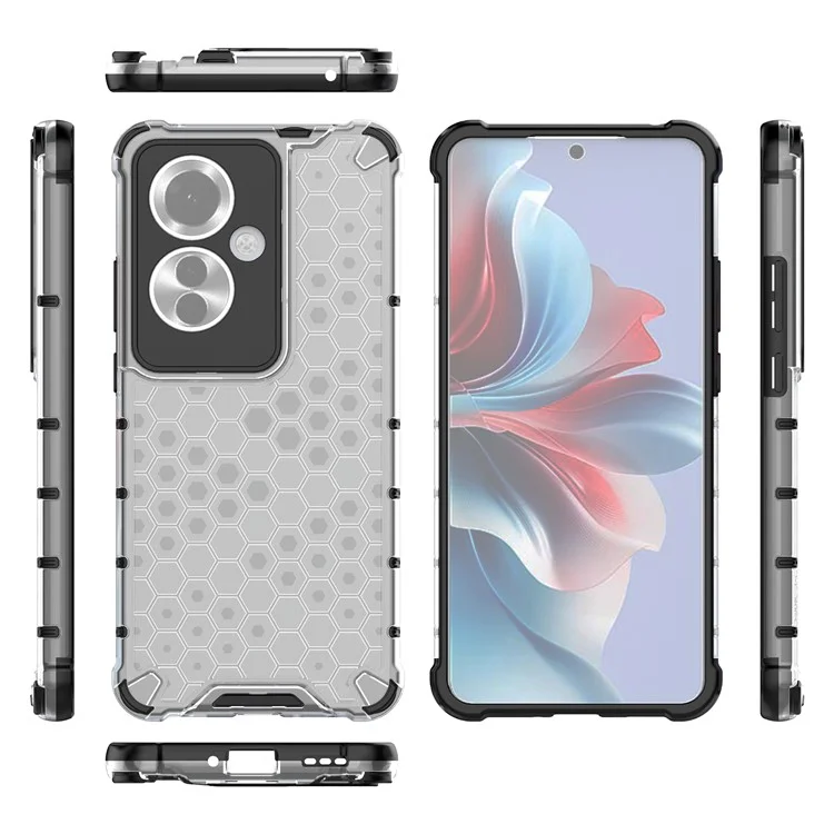 For Oppo Reno11 F 5G Phone Cover Honeycomb Design Shock-Absorbent Back Case - Grey