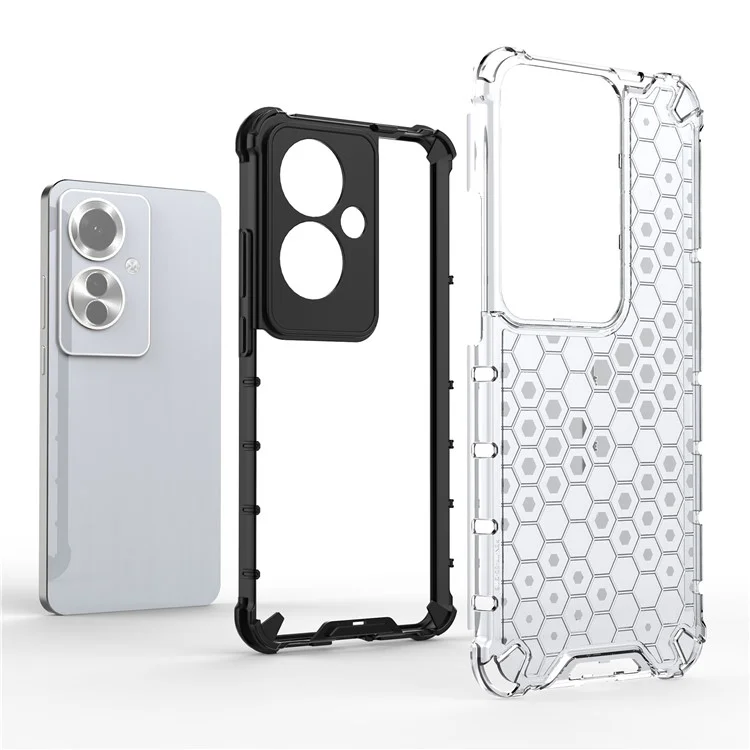 For Oppo Reno11 F 5G Phone Cover Honeycomb Design Shock-Absorbent Back Case - Grey