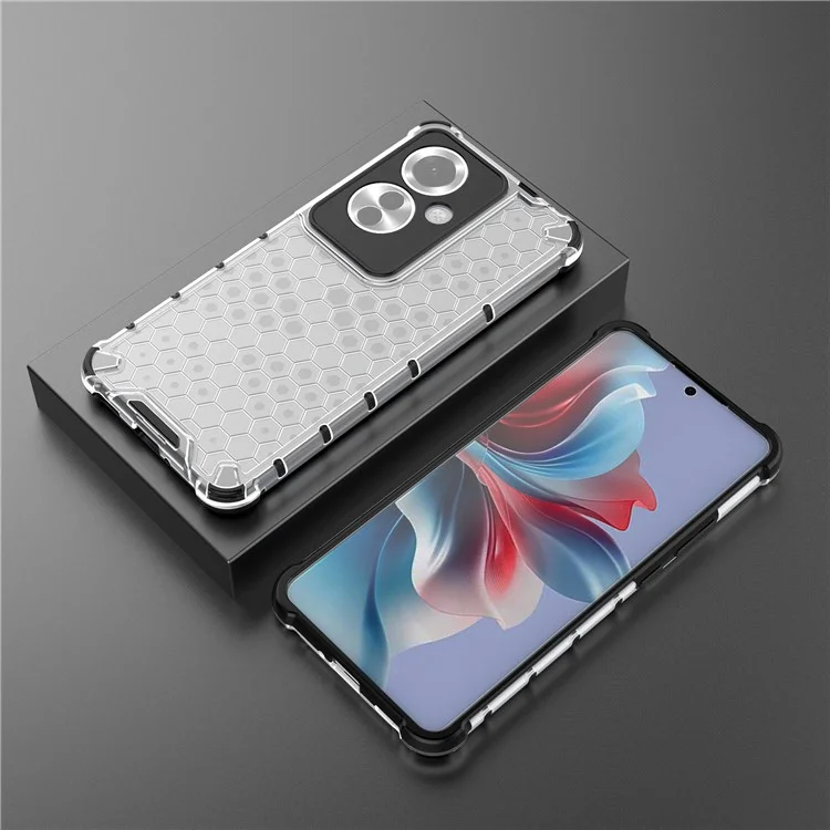 For Oppo Reno11 F 5G Phone Cover Honeycomb Design Shock-Absorbent Back Case - Grey