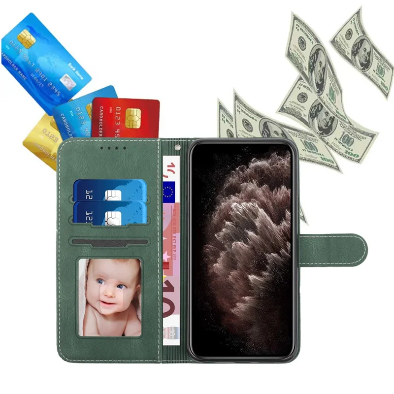 YX0010 Series Phone Stand Case for Google Pixel 9 / Pixel 9 Pro PU Leather Cell Phone Cover PU Leather Wallet - Blackish Green