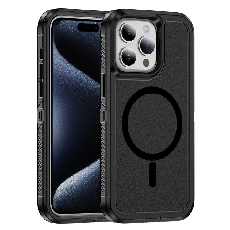 Für iPhone 14 Pro Case Matte TPU+PC Rutschfeste Seitenkante Handyhülle Kompatibel mit MagSafe - Schwarz+Schwarz