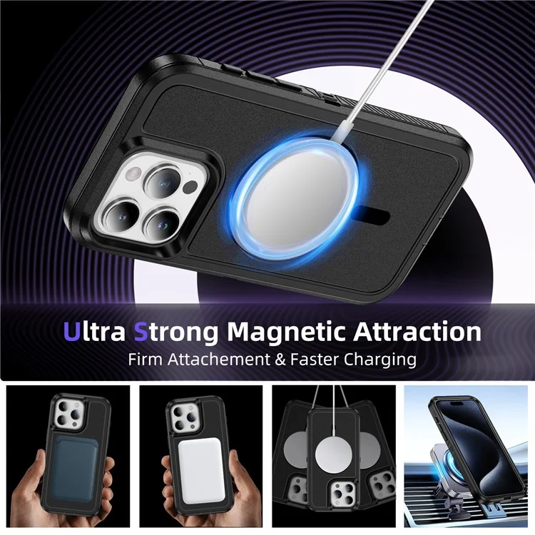 Für iPhone 14 Pro Case Matte TPU+PC Rutschfeste Seitenkante Handyhülle Kompatibel mit MagSafe - Schwarz+Schwarz