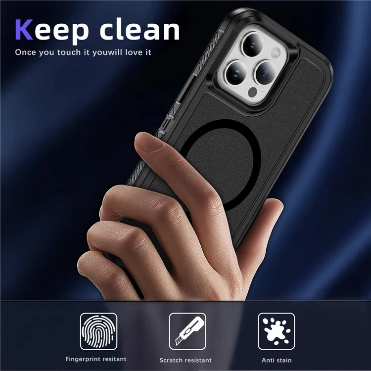 Für iPhone 14 Pro Case Matte TPU+PC Rutschfeste Seitenkante Handyhülle Kompatibel mit MagSafe - Schwarz+Schwarz