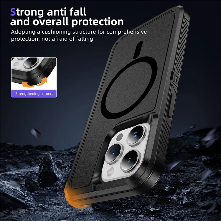 Für iPhone 14 Pro Case Matte TPU+PC Rutschfeste Seitenkante Handyhülle Kompatibel mit MagSafe - Schwarz+Schwarz