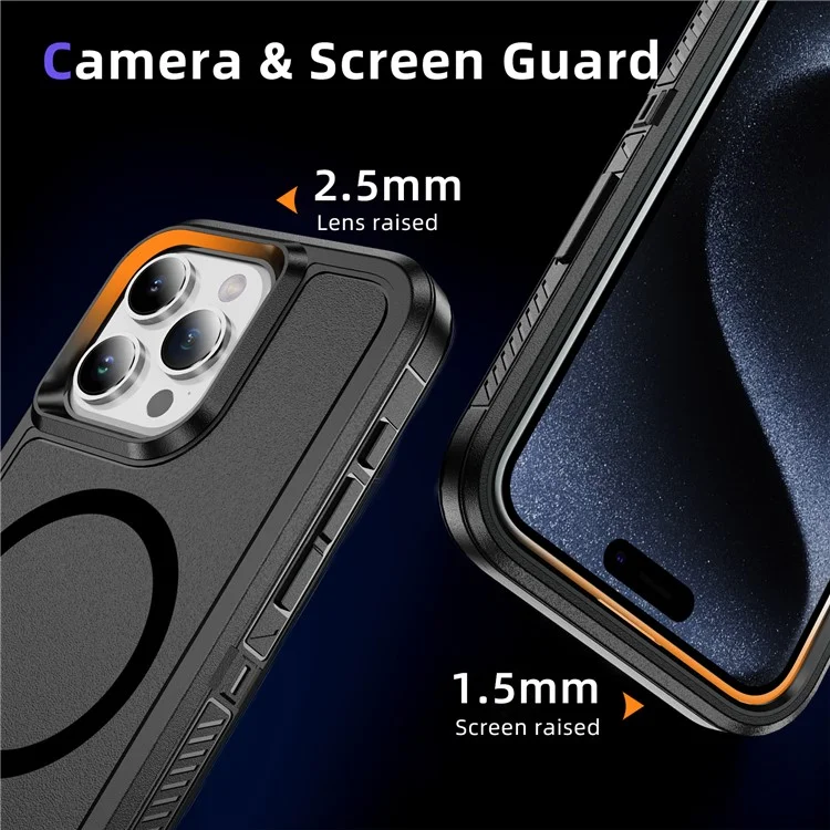 Für iPhone 14 Pro Case Matte TPU+PC Rutschfeste Seitenkante Handyhülle Kompatibel mit MagSafe - Schwarz+Schwarz