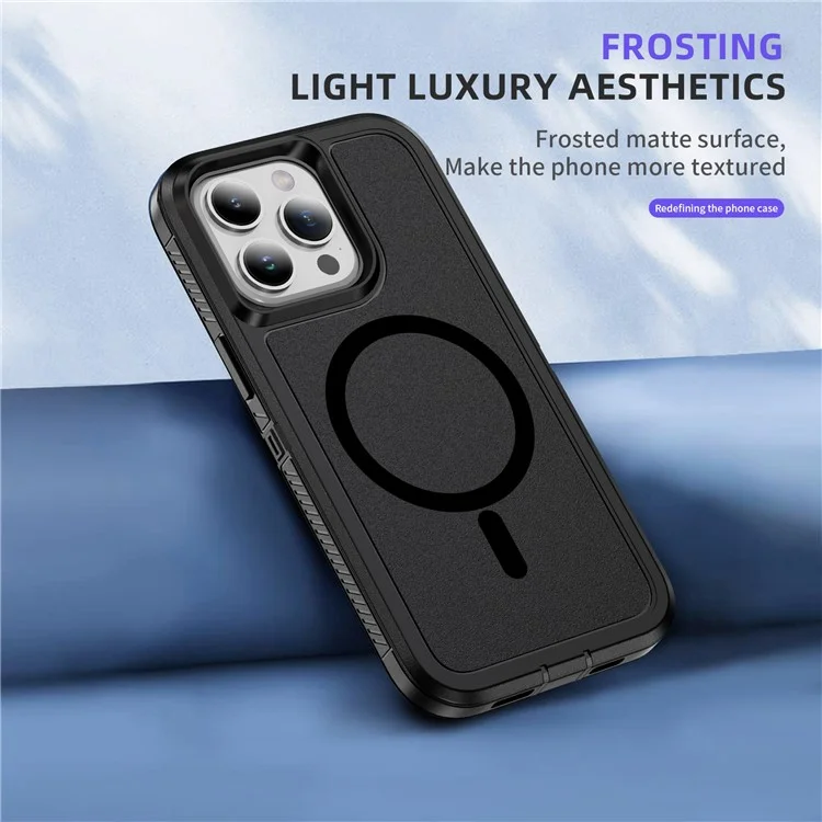 Für iPhone 14 Pro Case Matte TPU+PC Rutschfeste Seitenkante Handyhülle Kompatibel mit MagSafe - Schwarz+Schwarz